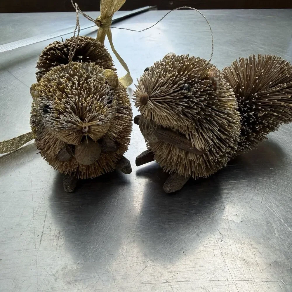 Bottle Brush Squirrel Ornaments Set of 2 Woodland Rustic Christmas Decor